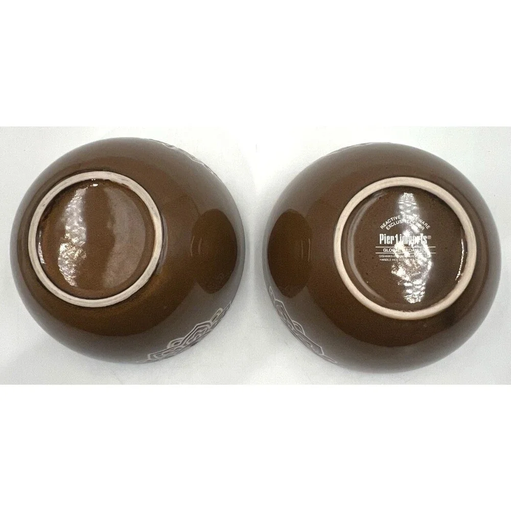 Set of 2 Pier 1 Global Medallion Soup Cereal Bowls 5.5